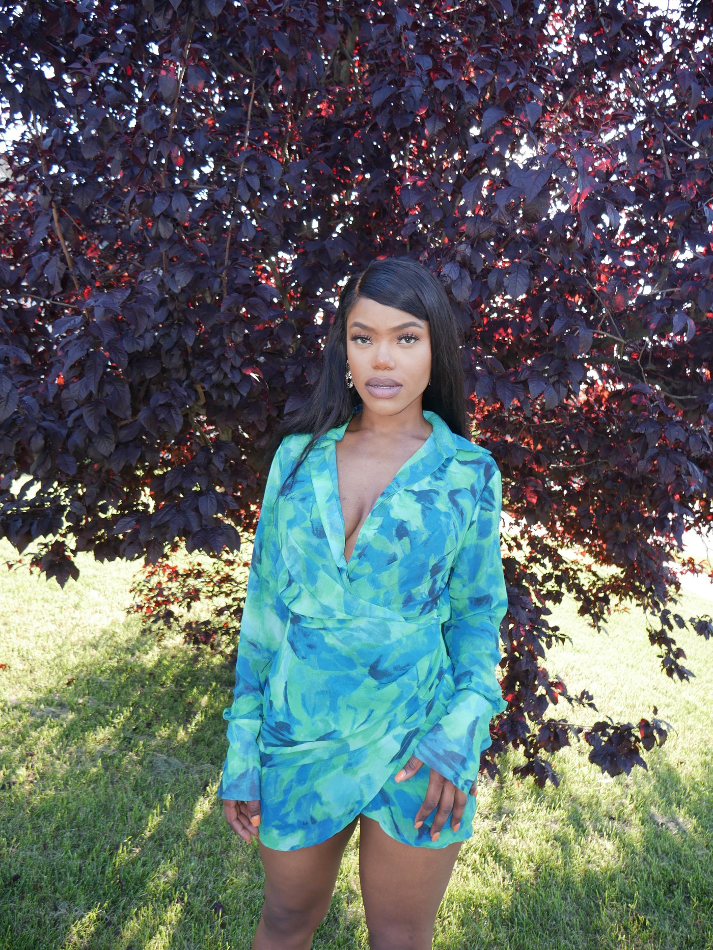 Green Long Sleeve Shirt Dress