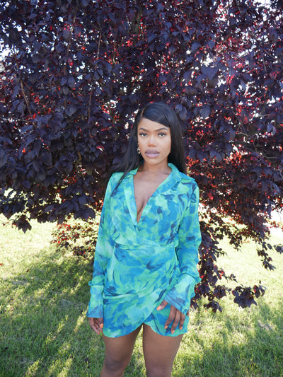 Green Long Sleeve Shirt Dress