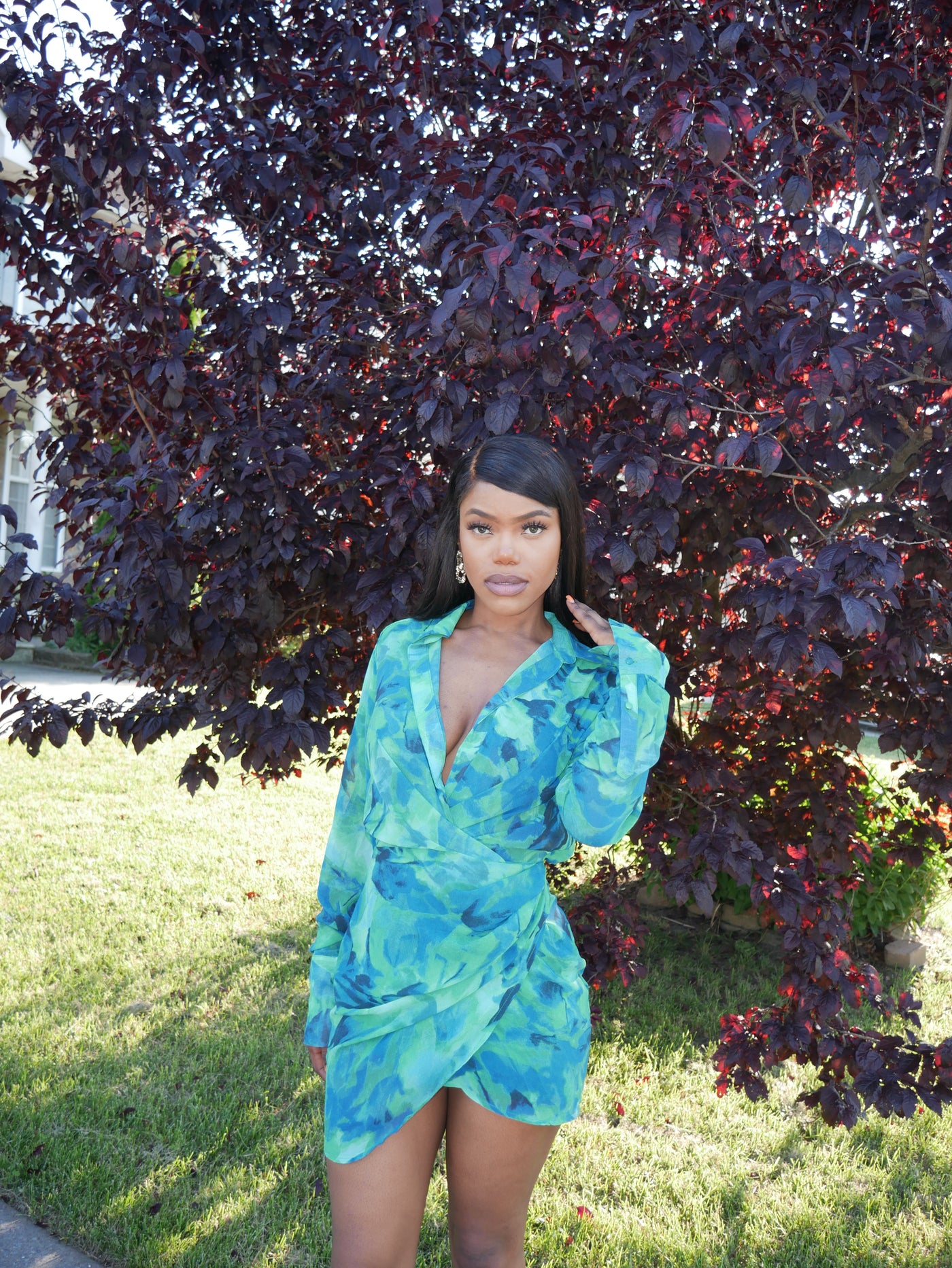Green Long Sleeve Shirt Dress