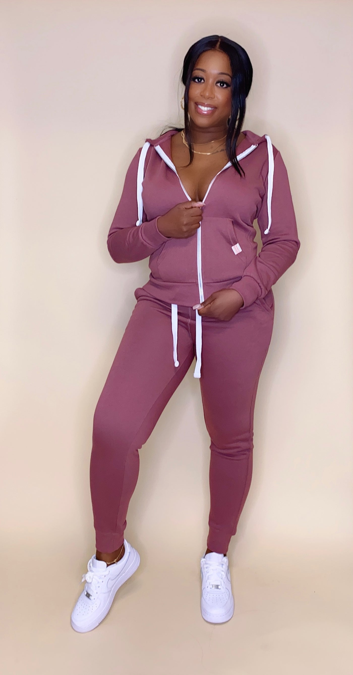 Mauve Zip Up Hoodie Set
