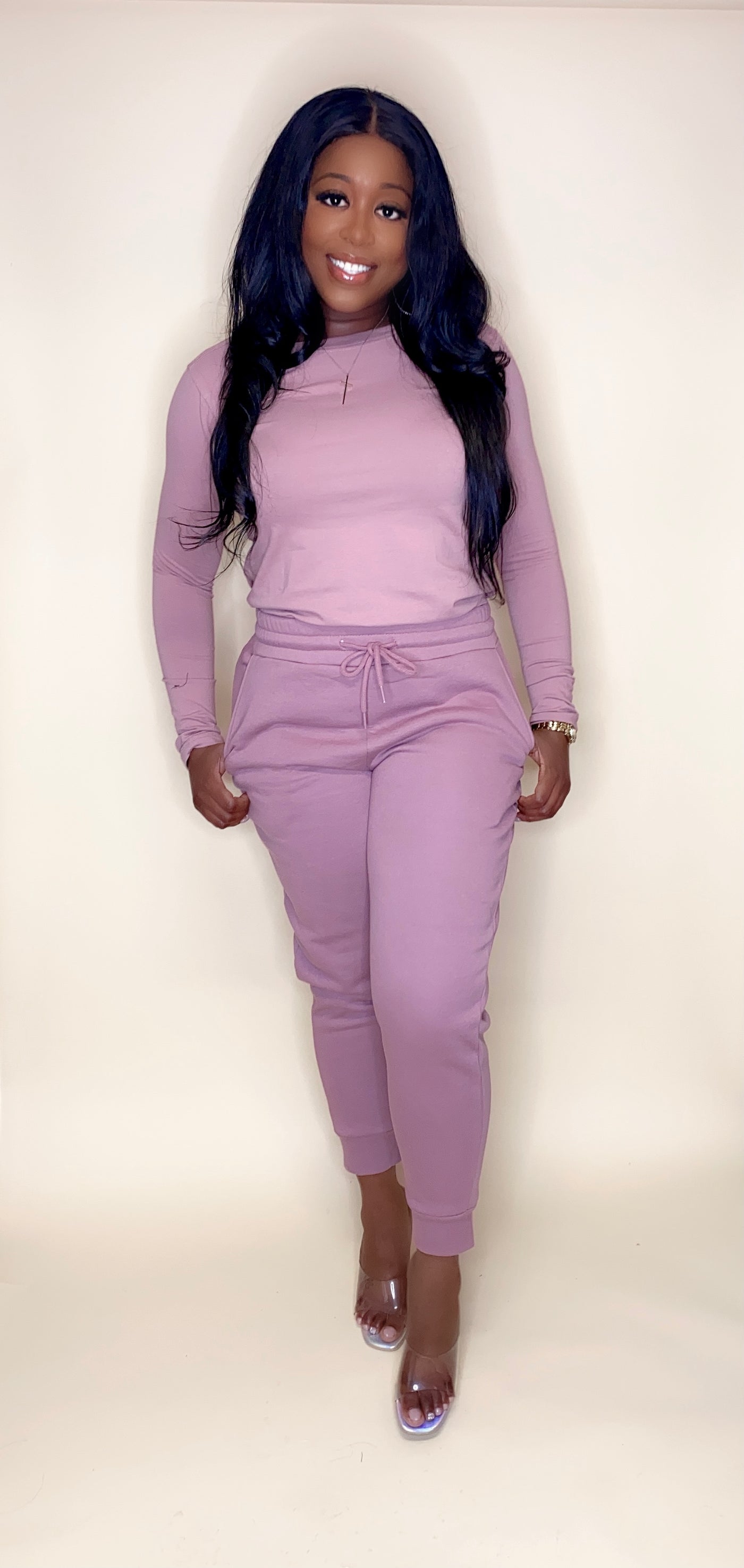 Pink Mock Neck Jogger Set