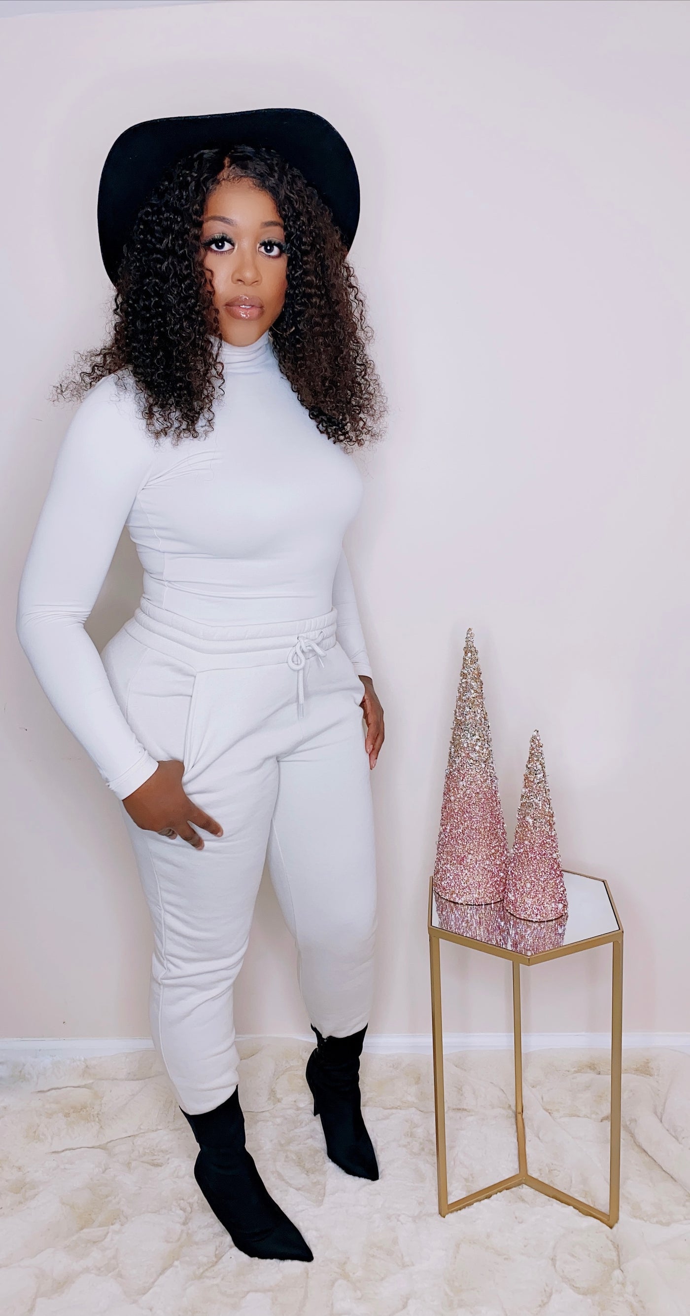 Winter White Turtle Neck & Jogger Pants Set