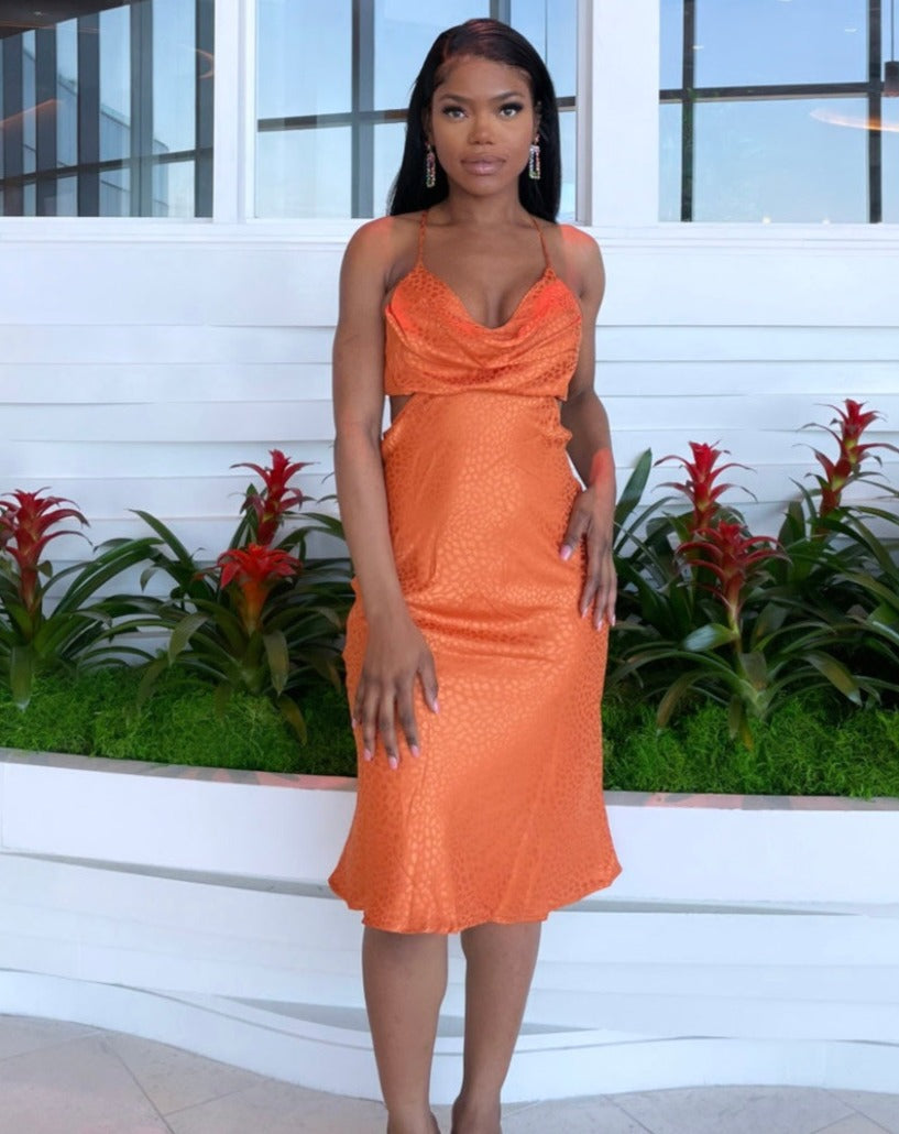 Rust Cutout Satin Dress