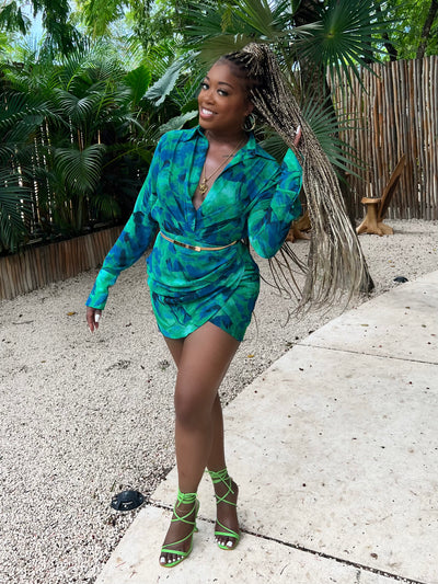 Green Long Sleeve Shirt Dress
