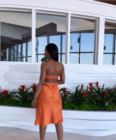 Rust Cutout Satin Dress